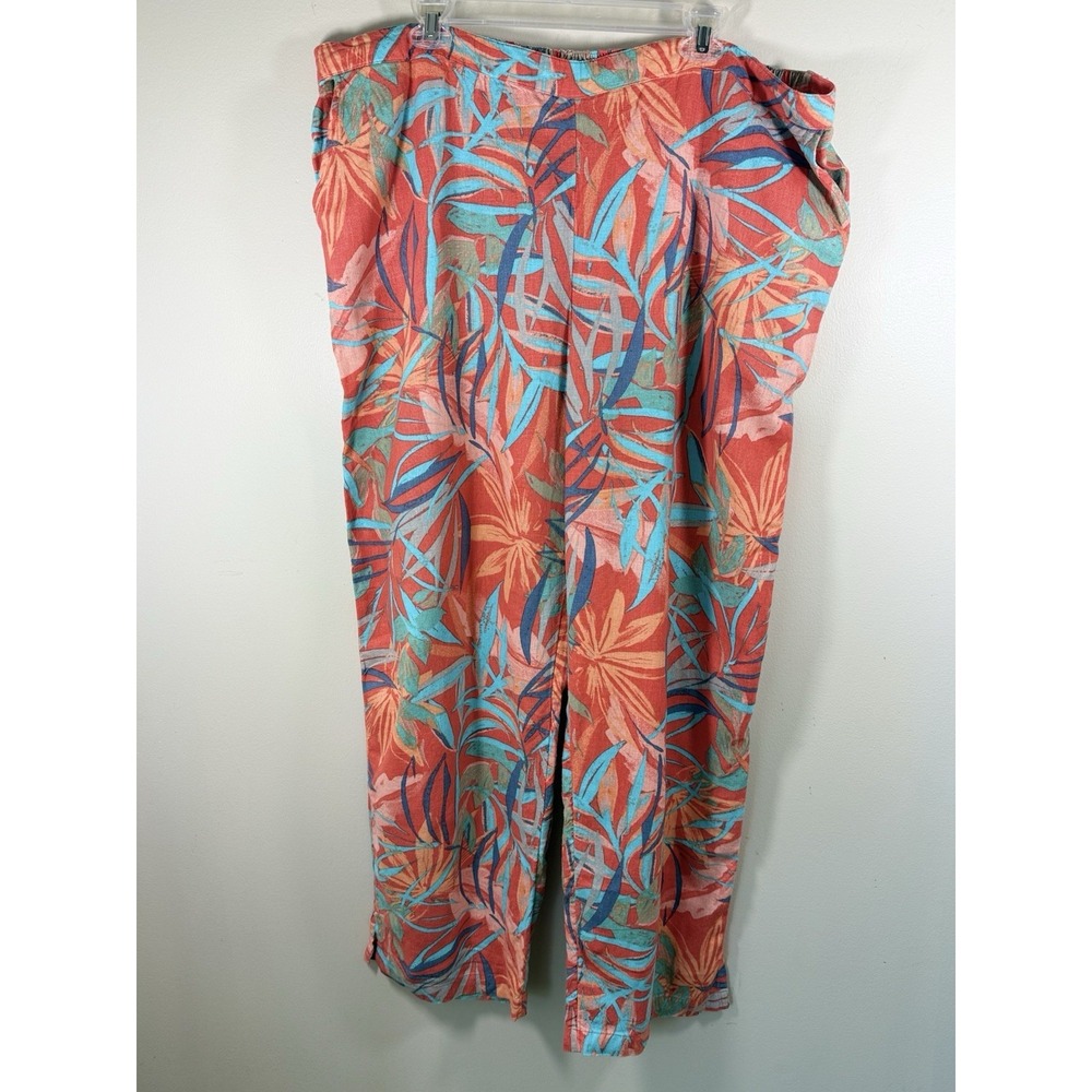 Naturals d&co Linen Blend Wide Leg Pants Women's 2X Coral Tropical Resort